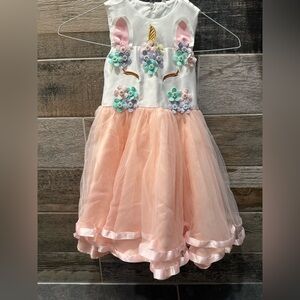 Beautiful Girls Unicorn Princess Dress - white/peach- size 110, ~5 years